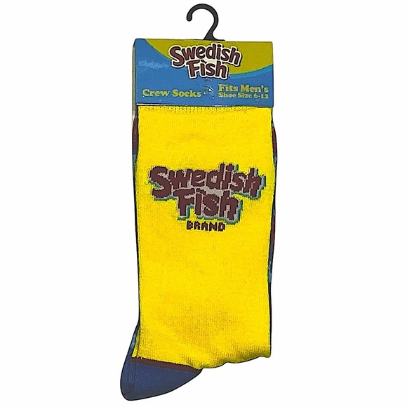 Swedish Fish Novelty Socks Crew Mid Calf Unisex Women 7-13 Men 6-12 New NWT - Picture 2 of 16